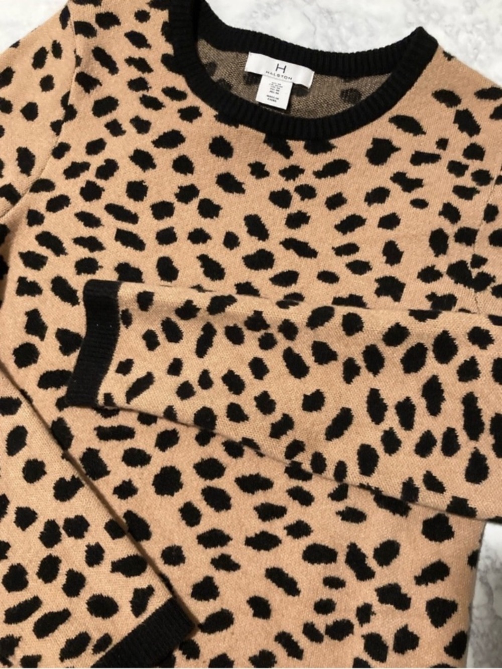 Halsten Black and Tan Leopard Crewneck Sweater